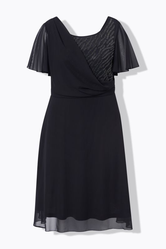 Robe de soirée en mousseline, longueur midi et drapé