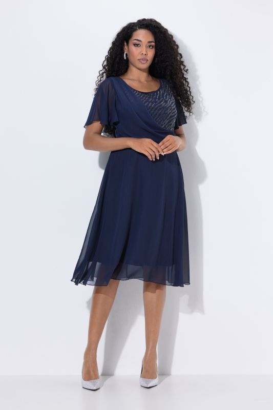 Robe de soirée en mousseline, longueur midi et drapé