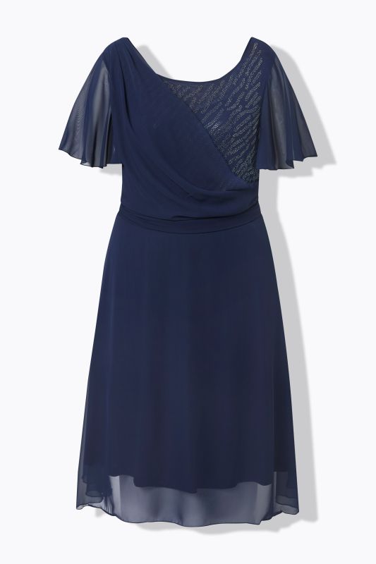 Robe de soirée en mousseline, longueur midi et drapé