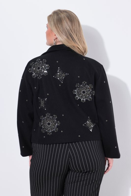 Veste courte à col montant et manches longues, broderie