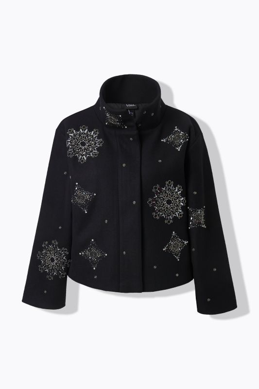 Veste courte à col montant et manches longues, broderie