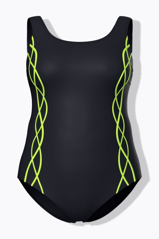 Maillot de bain sans bonnets souples, décolleté rond et passepoil