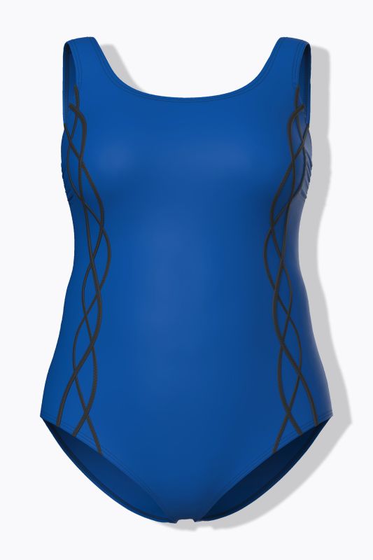 Maillot de bain sans bonnets souples, décolleté rond et passepoil