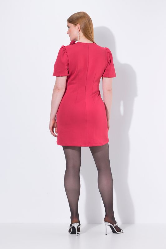 Robe bodycon en tissu scuba, roses 3D et manches courtes bouffantes