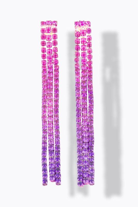 Boucles d'oreille, 3 fines chaînettes, petites pierres fantaisie