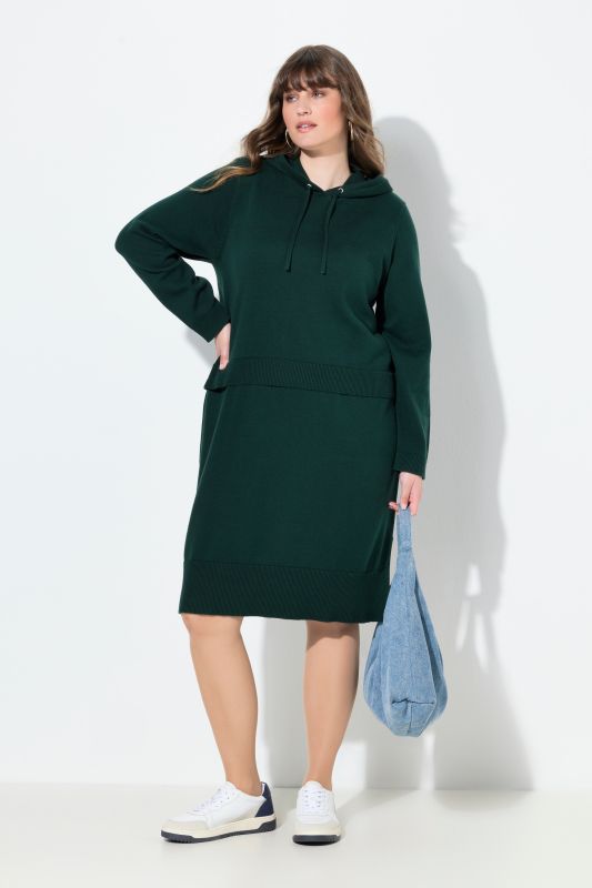 Robe en maille. Effet de superposition. Capuche et manches longues. Coton bio.