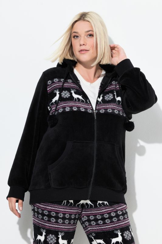 Veste homewear, motifs norvégiens, capuche, peluche