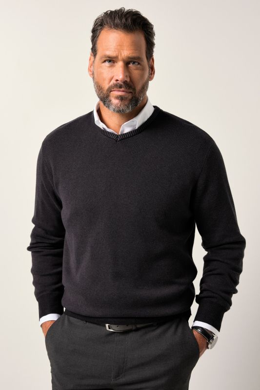 Pull JP 1880, maille CashmereTouch fine et douce, col en V - jusqu'au 8 XL