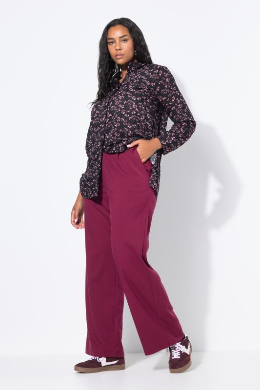 Pantalon taille haute à jambes larges et taille partiellement élastique