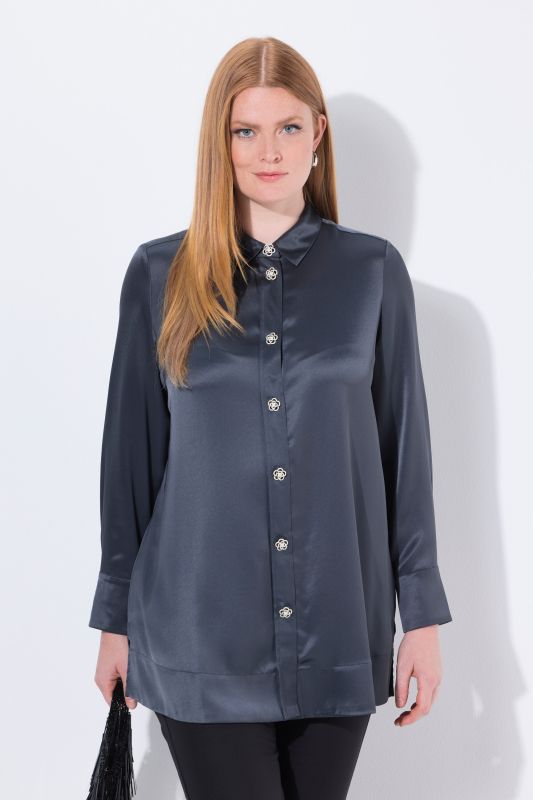 Chemisier en acétate, ligne en A, col chemise et manches longues