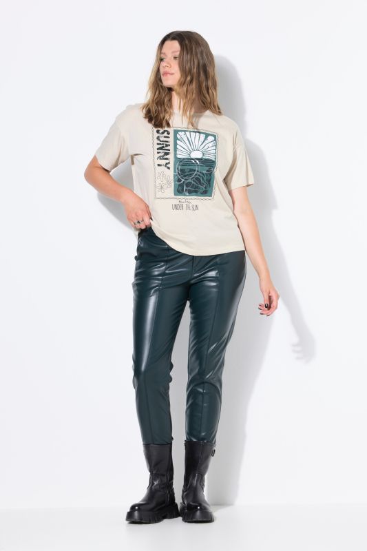 Pantalon en simili, coupe Mom, surpiqûre