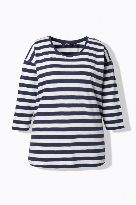 T-shirt oversize à rayures, décolleté rond et manches longues