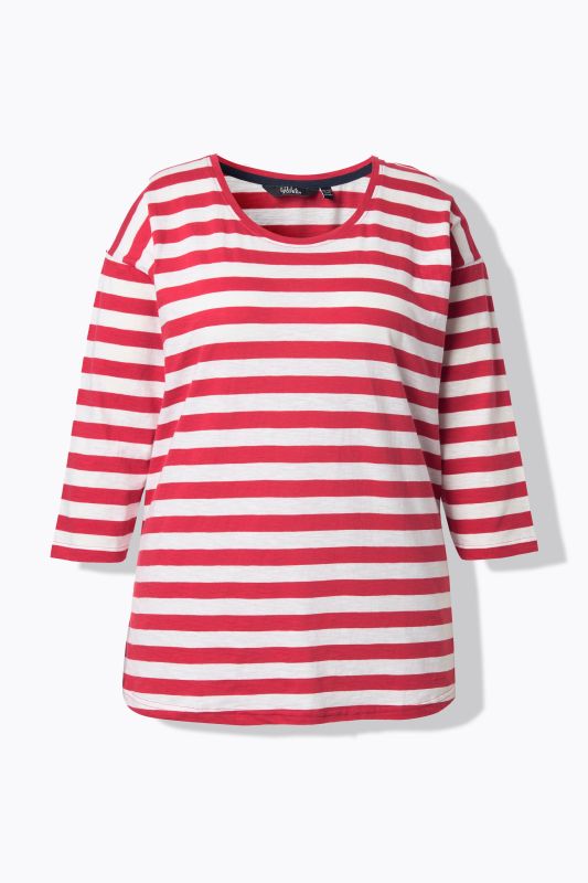 T-shirt oversize à rayures, décolleté rond et manches longues