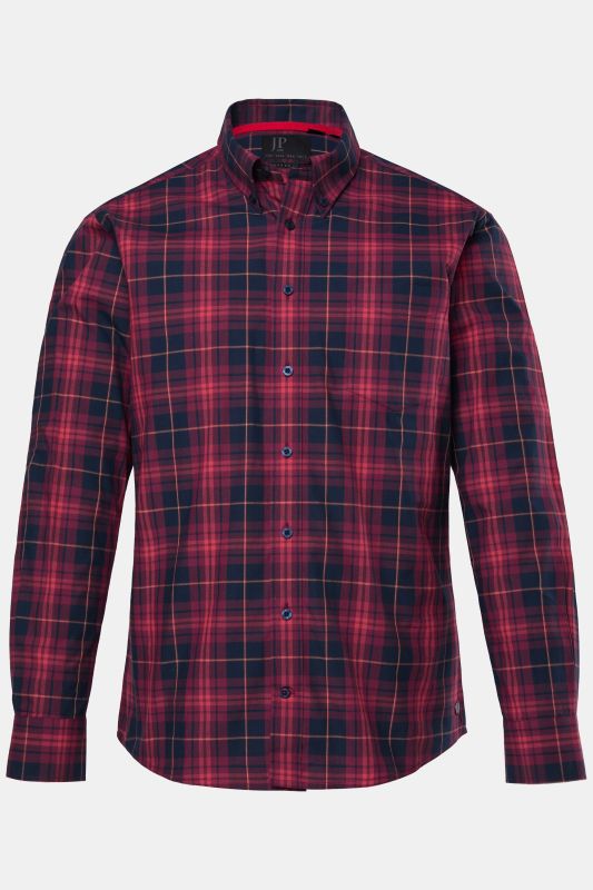 Chemise à carreaux JP 1880, manches longues et col à pointes boutonnée, coupe Modern Fit - jusqu'au 8 XL