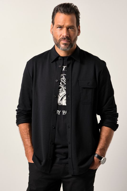 Chemise en molleton JP 1880 avec imprimé dans le dos, collection Workwear, manches longues et col Kent, coupe Modern Fit - jusqu'au 8&nbsp