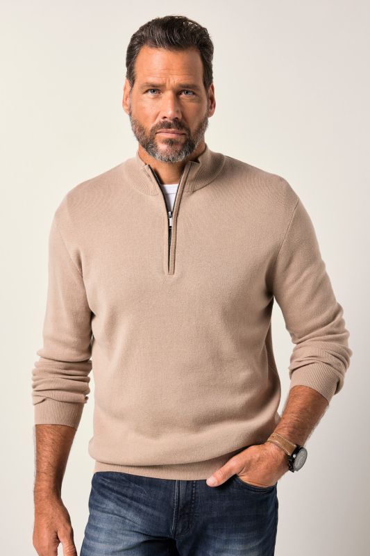 Pull camionneur JP 1880, col zippé, maille fine et texturée CashmereTouch - jusqu'au 7 XL
