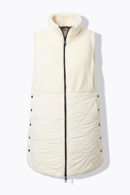Gilet long, matelassage / polaire bouclette, boutons-pression sur le côté