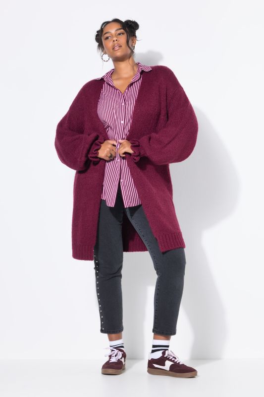 Cardigan long oversize. Manches ruchées