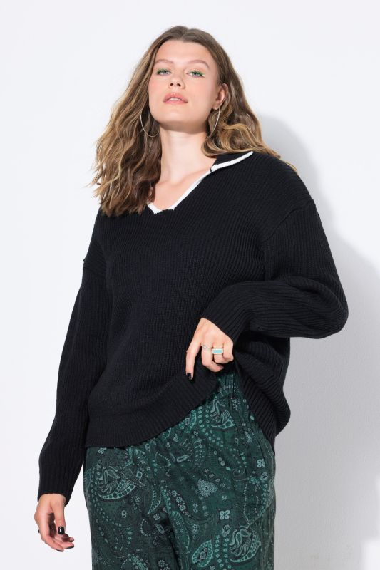 Pull oversize en maille texturée, avec col polo