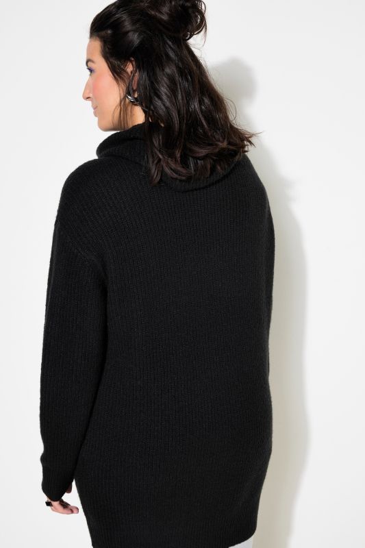 Pull tricoté oversize à col roulé, coupe longue à manches longues