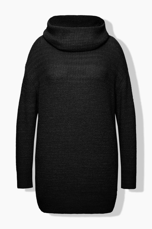 Pull tricoté oversize à col roulé, coupe longue à manches longues
