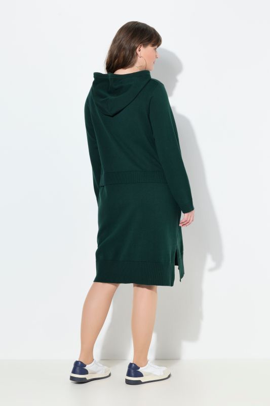 Robe en maille. Effet de superposition. Capuche et manches longues. Coton bio.