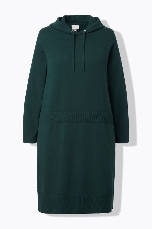 Robe en maille. Effet de superposition. Capuche et manches longues. Coton bio.