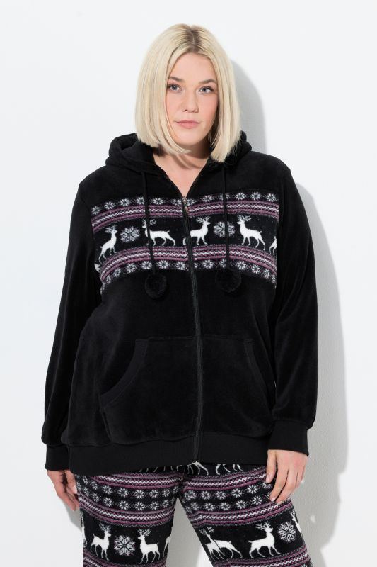 Veste homewear, motifs norvégiens, capuche, peluche