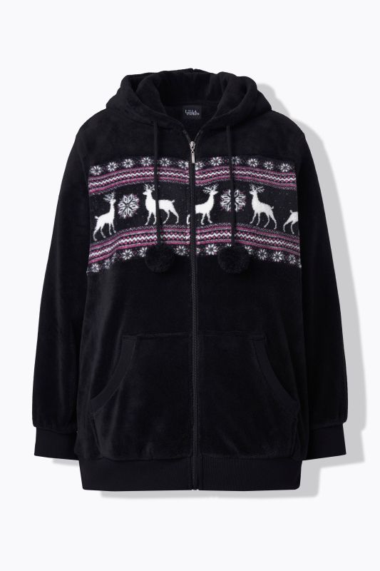 Veste homewear, motifs norvégiens, capuche, peluche