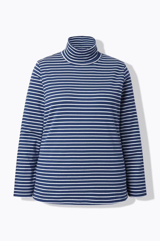 T-shirt côtelé coupe Slim. Col roulé, manches longues et coton bio