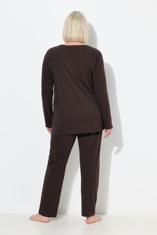 Pyjama à col en V et manches longues, poche poitrine en satin