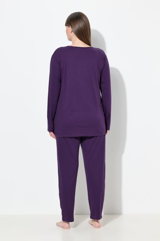 Pyjama à col en V et manches longues, poche poitrine en satin