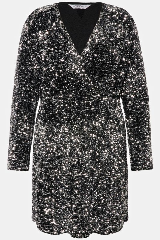 Robe portefeuille à col en V et manches longues, strass