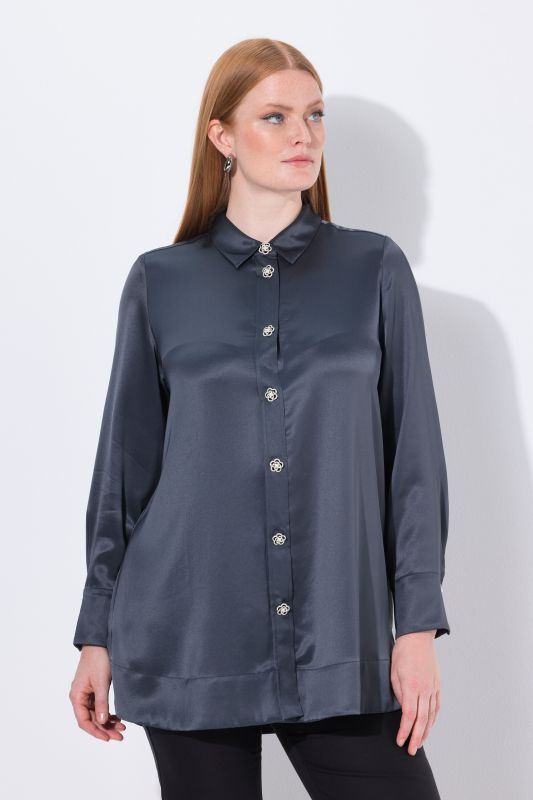 Chemisier en acétate, ligne en A, col chemise et manches longues