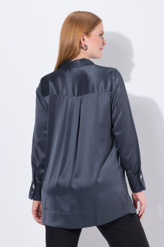 Chemisier en acétate, ligne en A, col chemise et manches longues