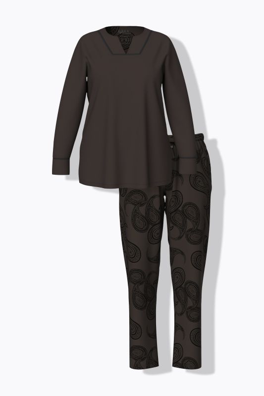 Pyjama à col tunisien, manches longues et motif cachemire