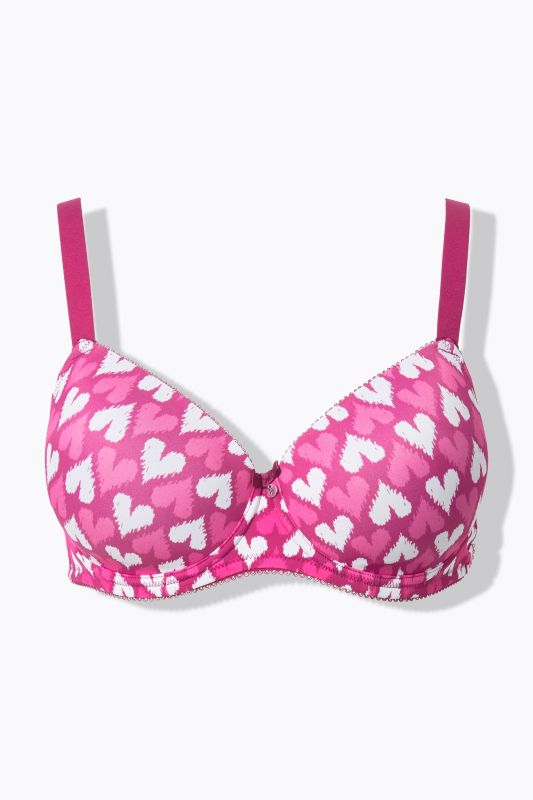 Soutien-gorge motif cœurs, bonnets souples avec armatures - bonnet B-F
