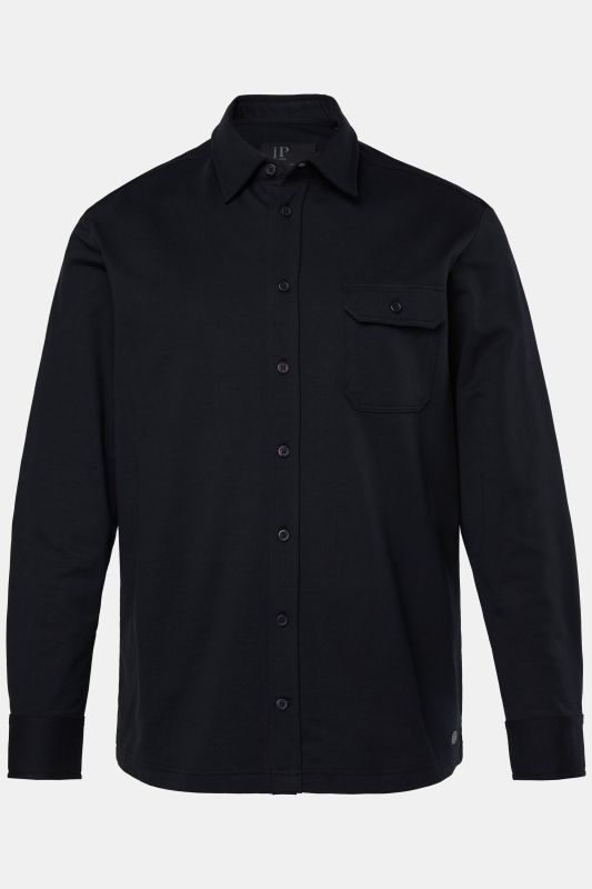 Chemise en molleton JP 1880 avec imprimé dans le dos, collection Workwear, manches longues et col Kent, coupe Modern Fit - jusqu'au 8&nbsp