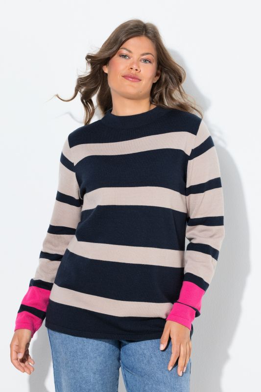 Pull en maille motif à rayures, col roulé et manches longues