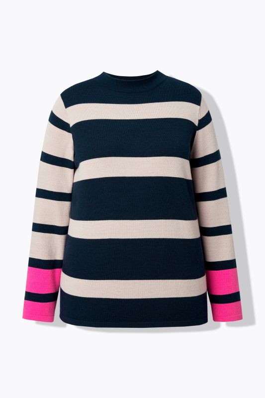 Pull en maille motif à rayures, col roulé et manches longues
