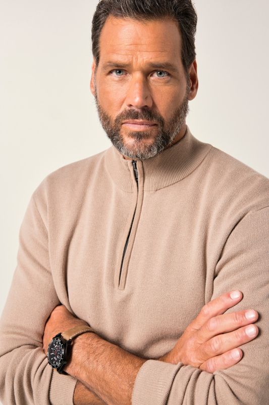 Pull camionneur JP 1880, col zippé, maille fine et texturée CashmereTouch - jusqu'au 7 XL