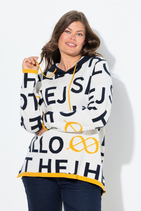 Pull jacquard à capuche. Manches longues