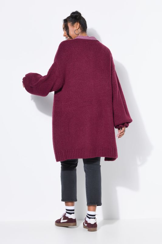 Cardigan long oversize. Manches ruchées