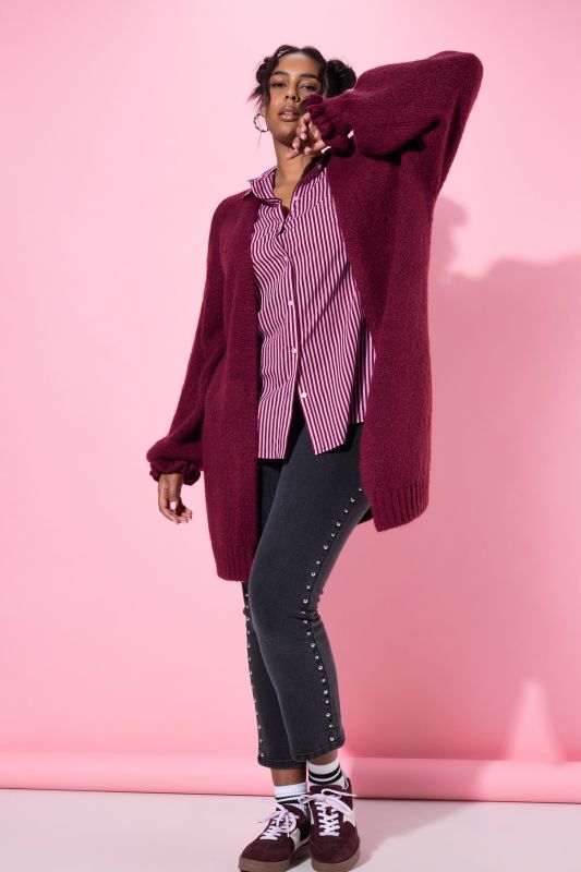 Cardigan long oversize. Manches ruchées