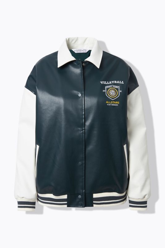Veste esprit blouson teddy américain bicolore, avec manches ballon
