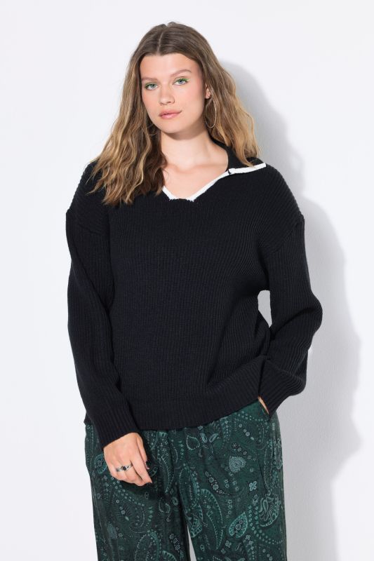 Pull oversize en maille texturée, avec col polo