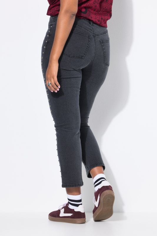 Jean Mom coupe 5 poches à taille élastique, rivets fantaisie