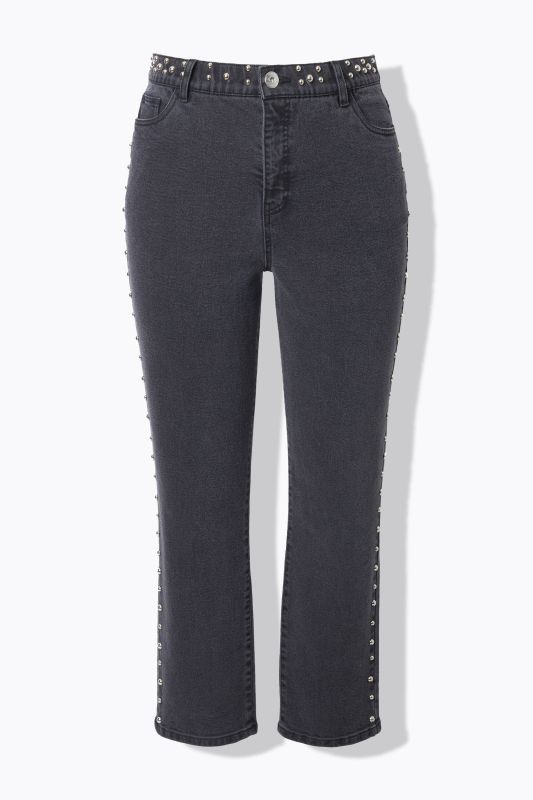 Jean Mom coupe 5 poches à taille élastique, rivets fantaisie