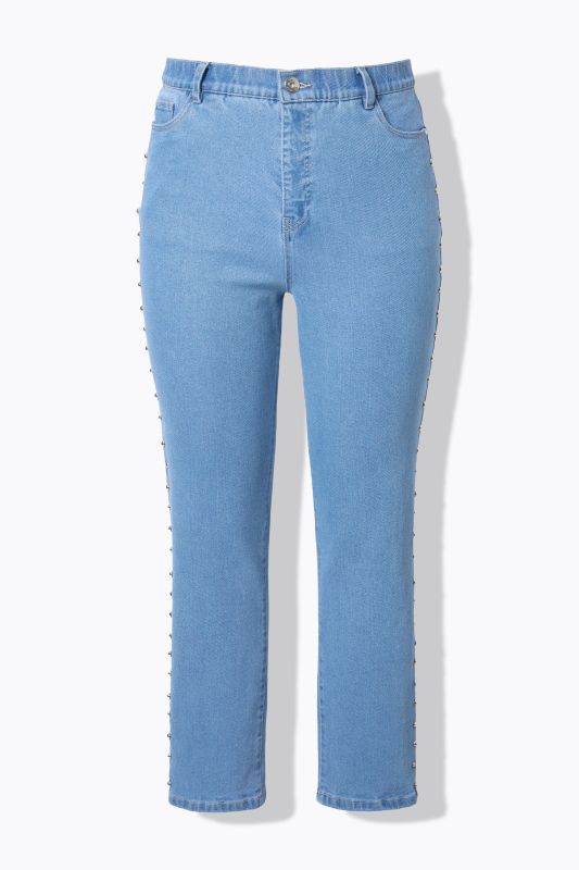 Jean Mom coupe 5 poches à taille élastique, rivets fantaisie