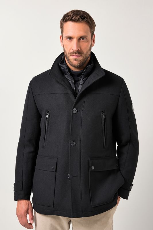 Veste en laine  mélangée déperlante avec empiècement à chevrons et col montant
